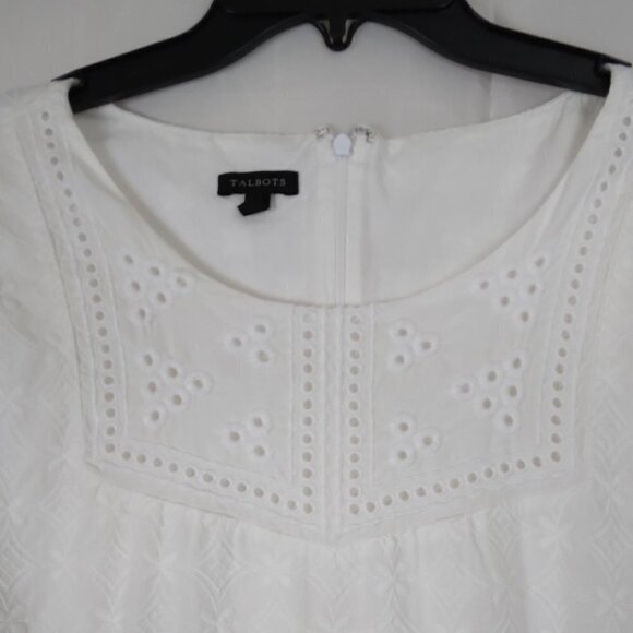 Talbots | Embroidered Eyelet Sheath Sleeveless Ivory White Dress | Size 18 - Picture 3 of 13